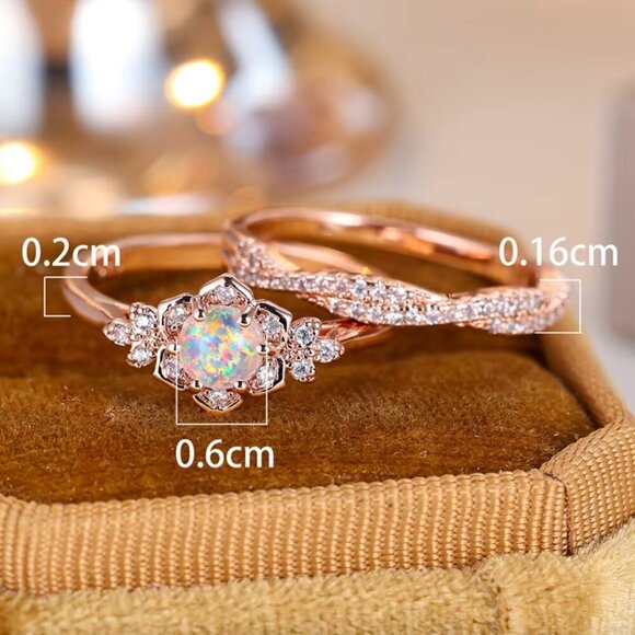 NEW 14k Rose Gold Diamond Ring Band Set of 2 Stackable Rings - Picture 4 of 4